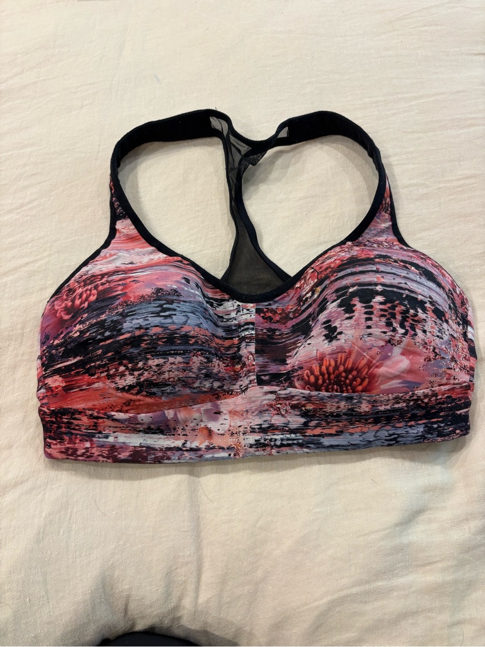 lululemon athletica Pink & Black Abstract Racerback Sports Bra